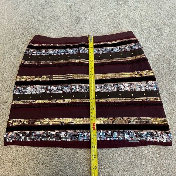 ABERCROMBIE & Fitch maroon burgundy striped sequin beaded velvet mini skirt Sz0 - Picture 12 of 15